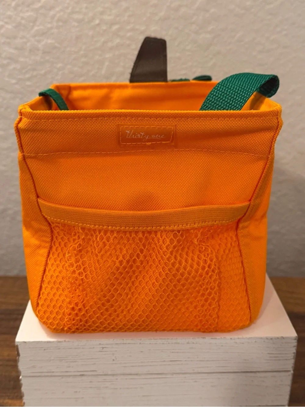 Thirty-one Orange Pumpkin Trick-or-Treat Bag with Green Leaf